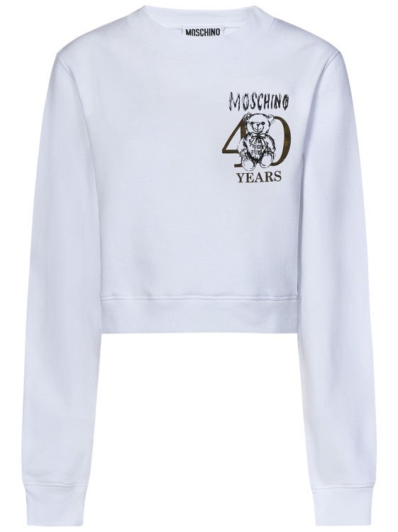 Moschino Cropped White Organic Cotton Sweatshirt