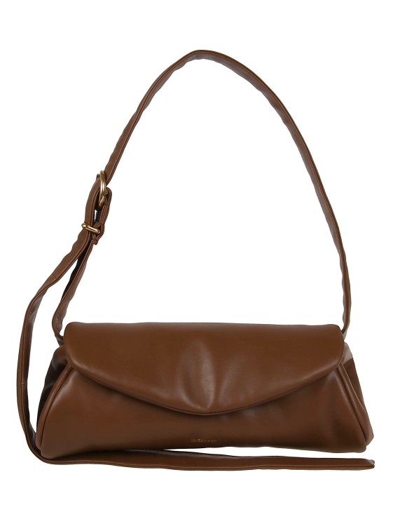 Shop Jil Sander Cannolo Padded Small Handbag In Leather In Brown