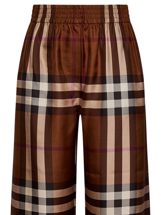 Shop Burberry Dark Birch Brown Check-motif Silk Trousers