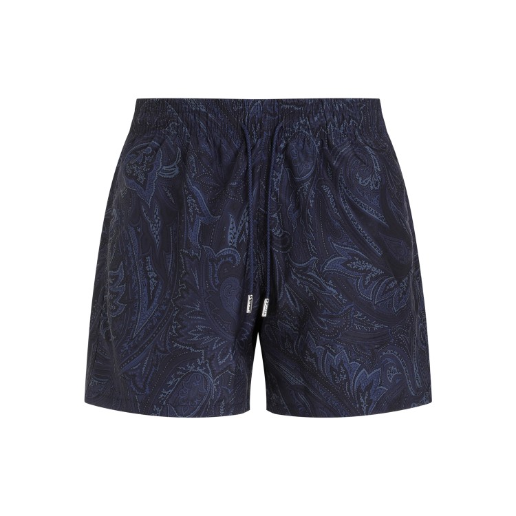 Shop Etro Trunk Roma Black Polyester Swim Shorts