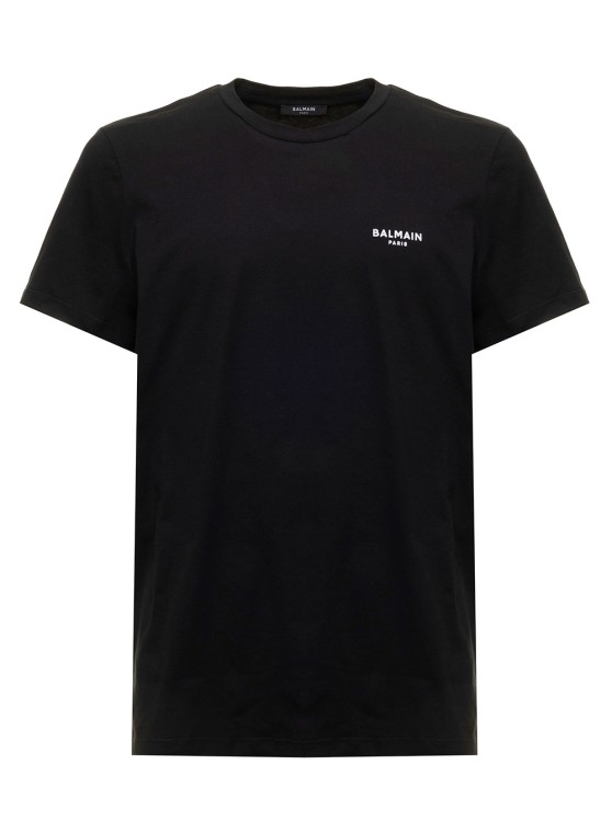 Balmain Black T-shirt With Flock Logo In Cotton