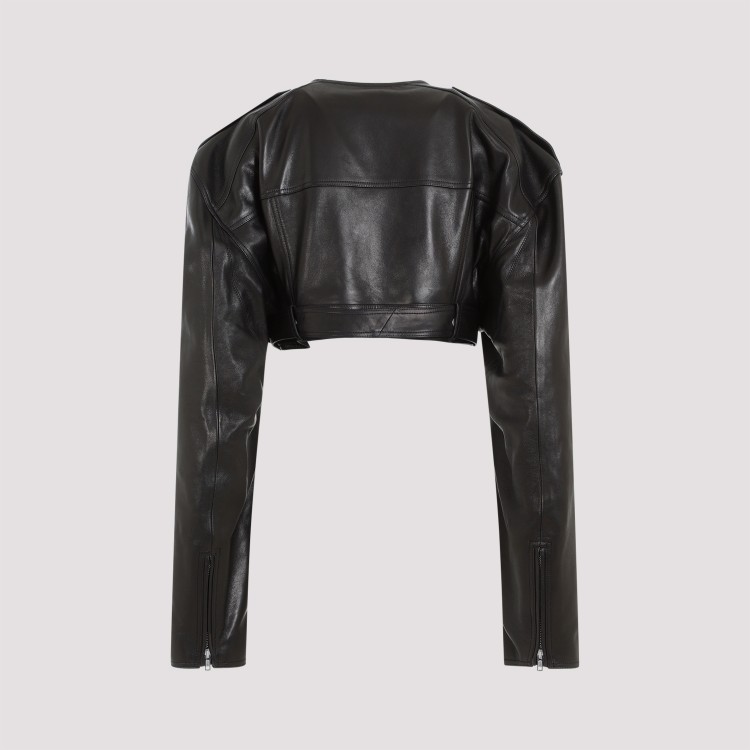 Shop Rick Owens Micro Biker Black Lamb Leather Jacket