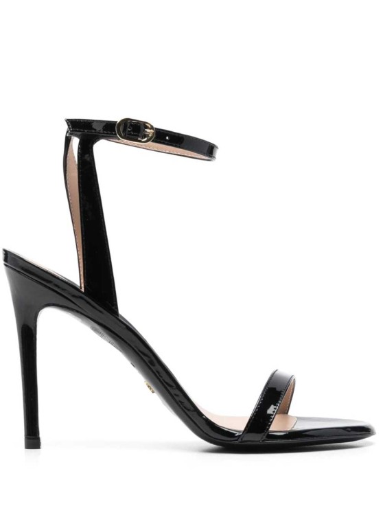 Shop Stuart Weitzman Barely Nude' Black Sandals With Stiletto Heel In Patent Leather