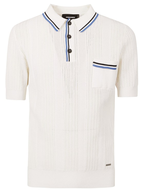 Shop Dsquared2 Cotton Blend Open Knit Polo Shirt In White