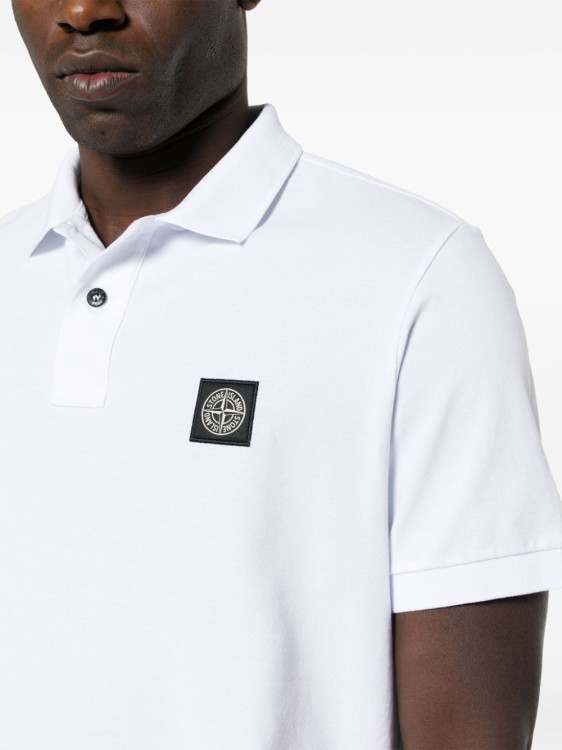 Shop Stone Island Optical White Stretch-cotton Piqué Polo Shirt
