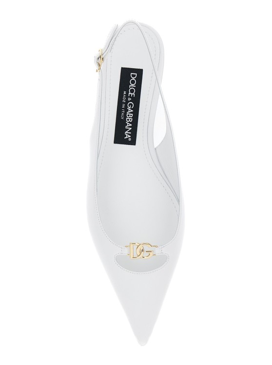 Dolce & Gabbana White Slingback Ballet Flats With Logo Detail In Leather Woman In White