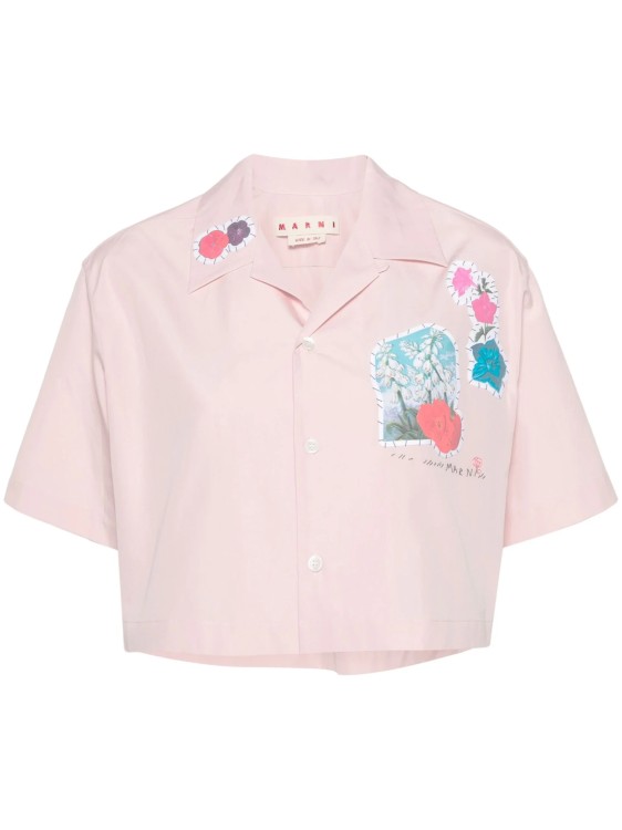 Shop Marni Floral-patch Cropped Pink Shirt
