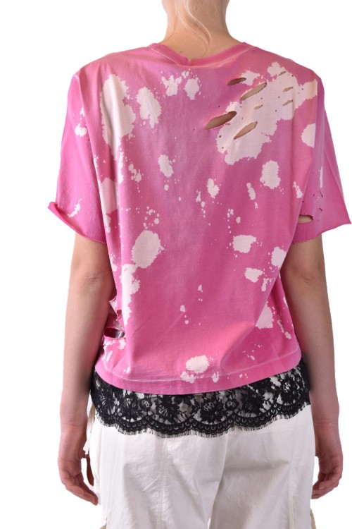 Shop Dsquared2 Fuchsia Worn Effect Logo Print T-shirt With Laced Hem In Pink