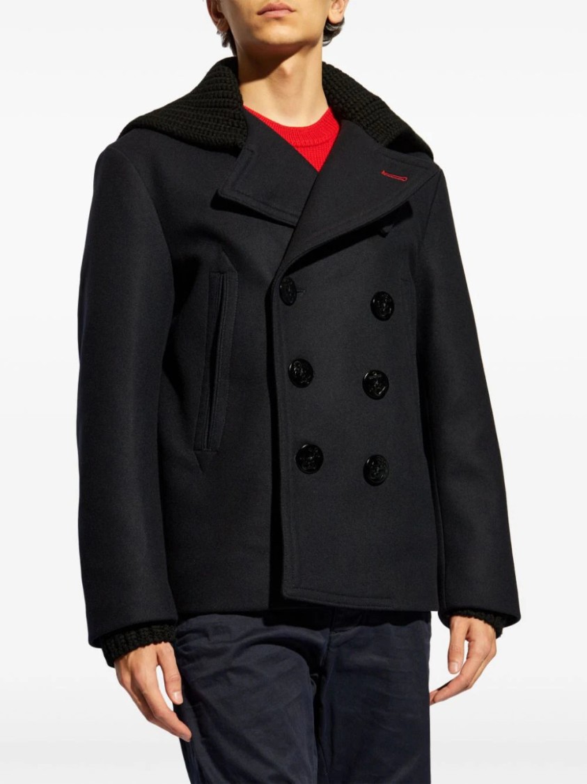 Dsquared2 Knit-panel Double-breasted Jacket In Blue