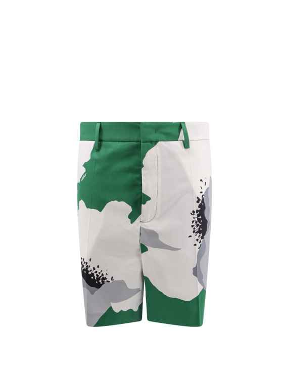 Shop Valentino Cotton Bermuda Shorts With Flower Portrait Print In Multicolor