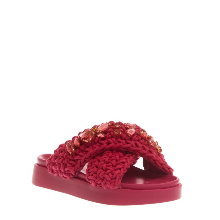 Inuikii Fuchsia Cross Cross Wedge Slipper In Burgundy