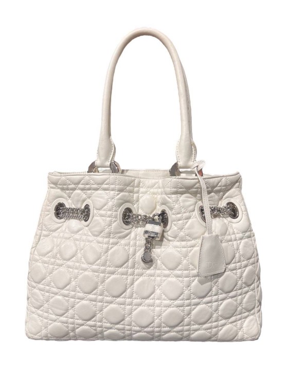 Dior Padlock Cannage Soft Shopper White In Grey