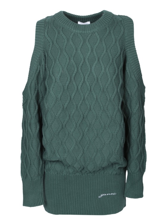 Shop Ganni Cut-out Detail Pullover In Green