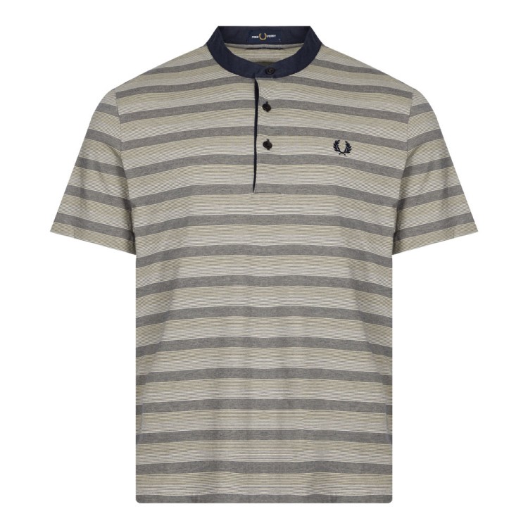 Fred Perry Striped Henley T-shirt - Deep Carbon In Navy