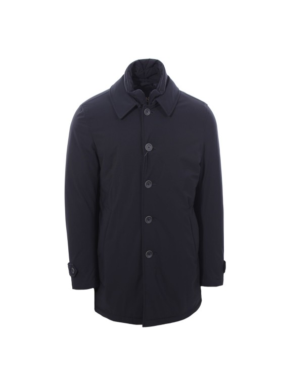 Herno Medium-length Structured Coat With Button-up Front In Blue