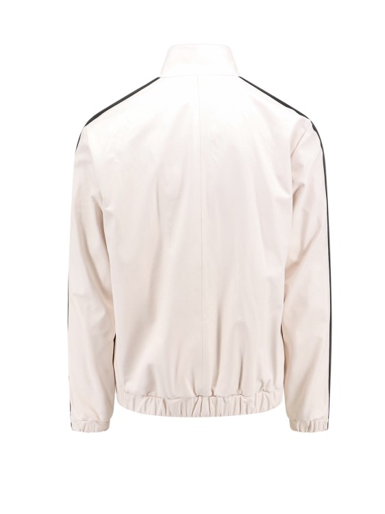 Shop Palm Angels Leather Jacket With Monogram Patch In Neutrals