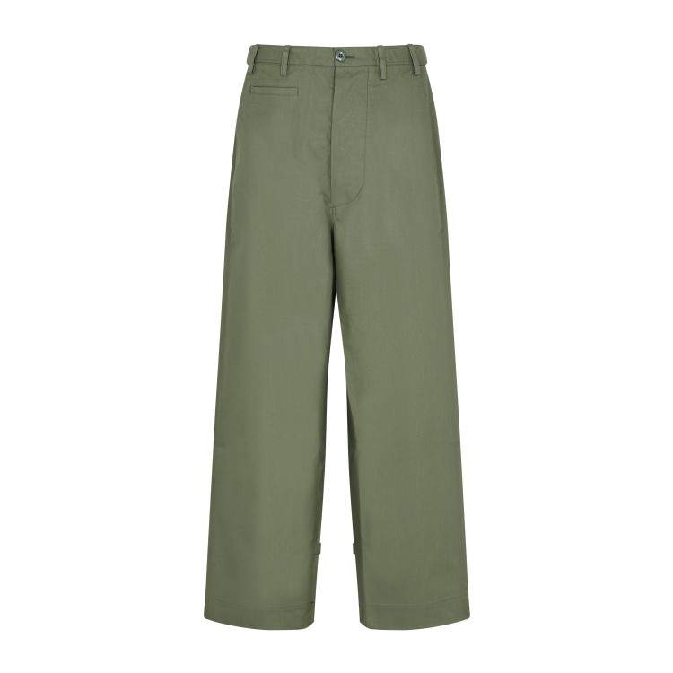 Shop Kenzo Oversized Straight Dark Khaki Cotton Pants In Green