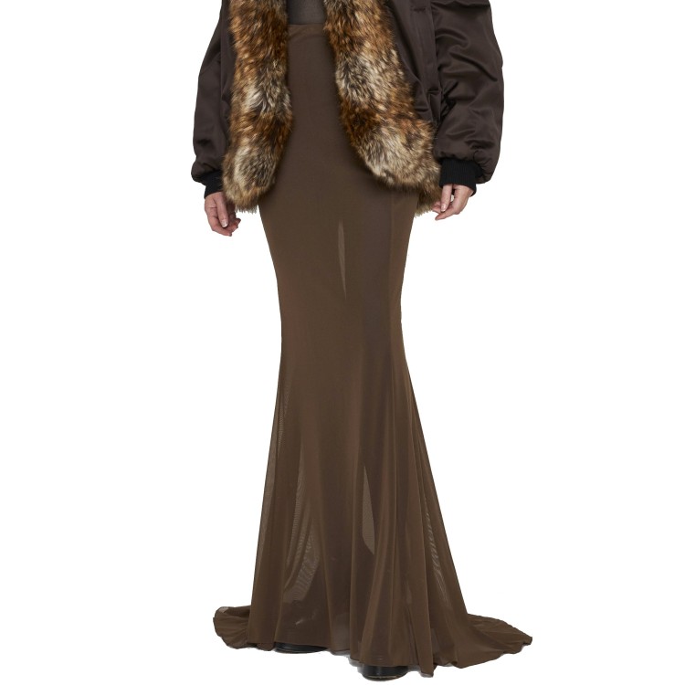 Shop Saint Laurent Tulle Midi Skirt In Brown