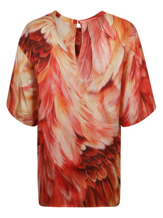 Shop Roberto Cavalli Orange/multicolour Feather Print T-shirt In Multicolor