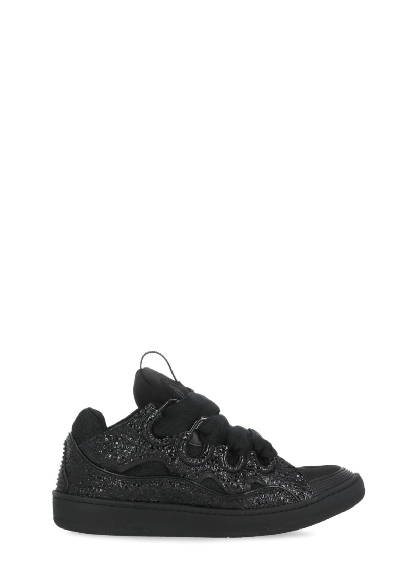 Shop Lanvin Black Leather And Fabric Sneakers