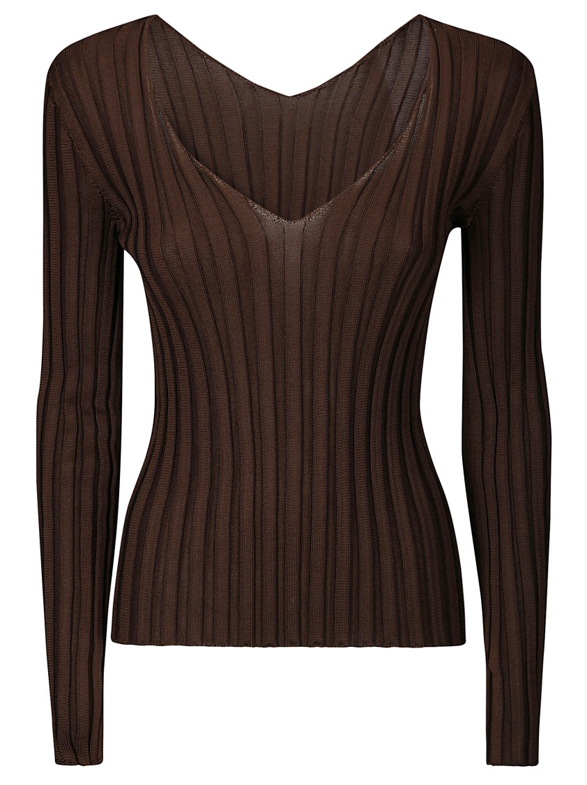 Lussi Ribbed Silk Long-sleeved Sweater In Brown