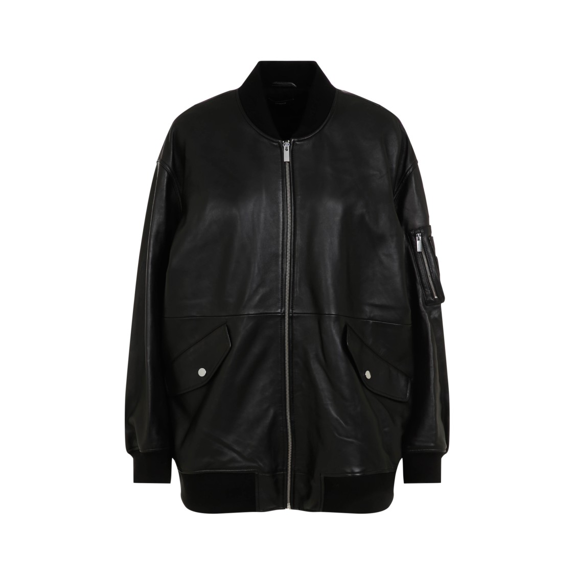 Theory Leather Bomber Jacket In Black