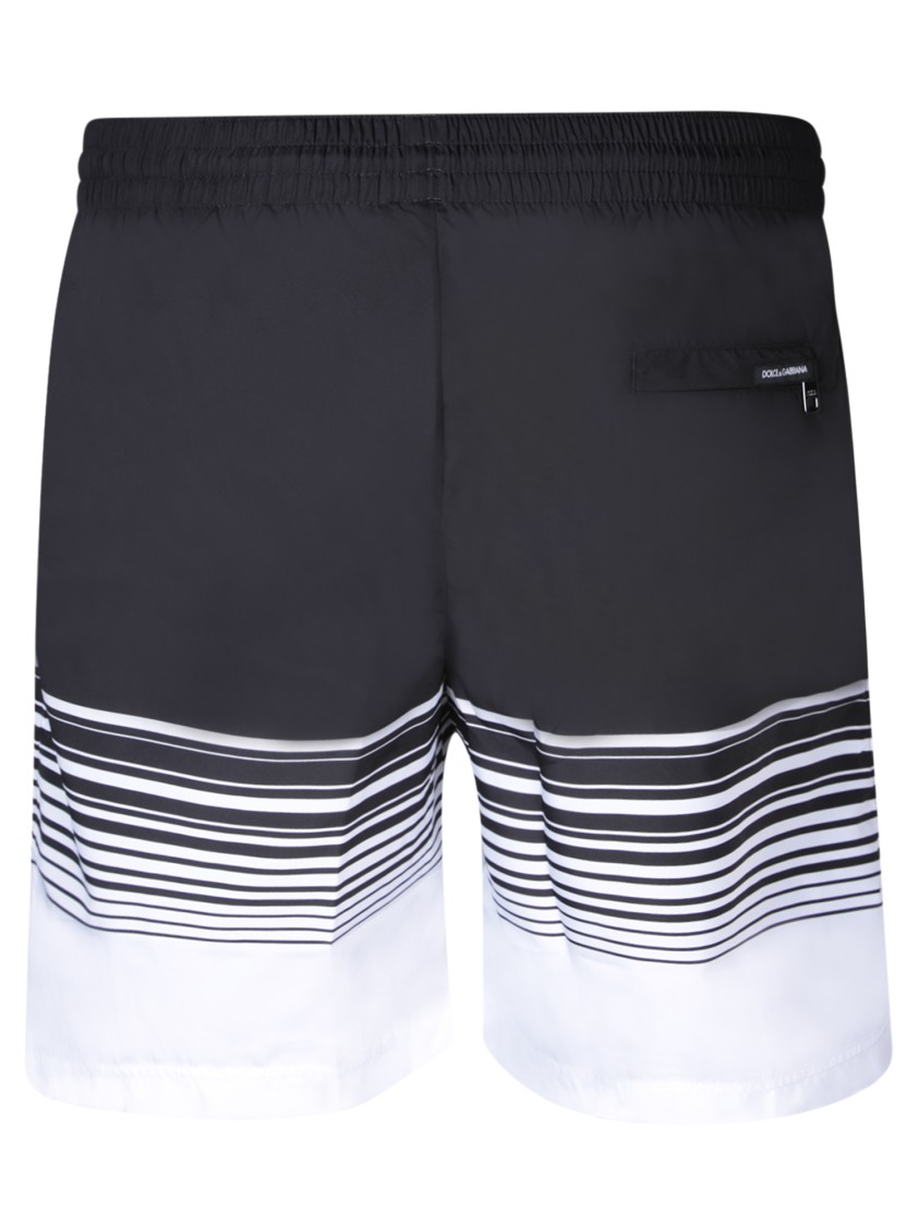 Dolce & Gabbana Striped Drawstring Swim Shorts In Black