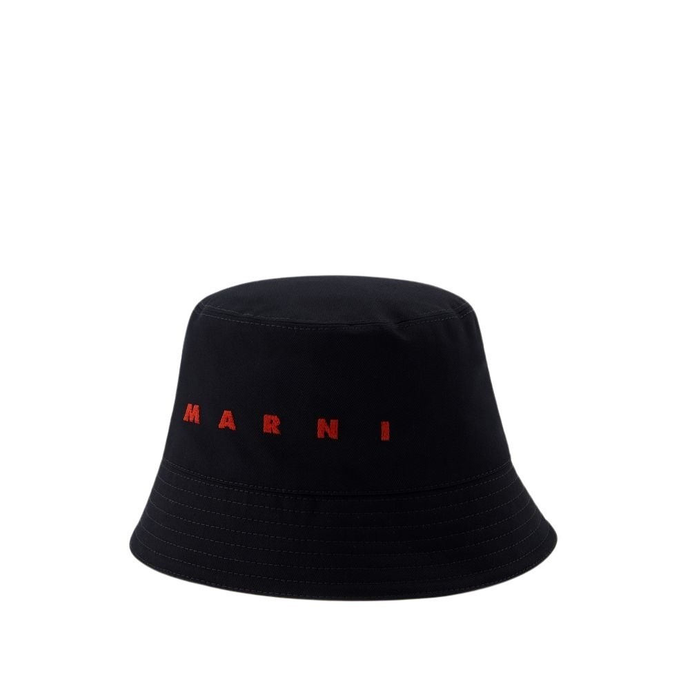 Marni Black Embroidered Logo Bucket Hat In Black
