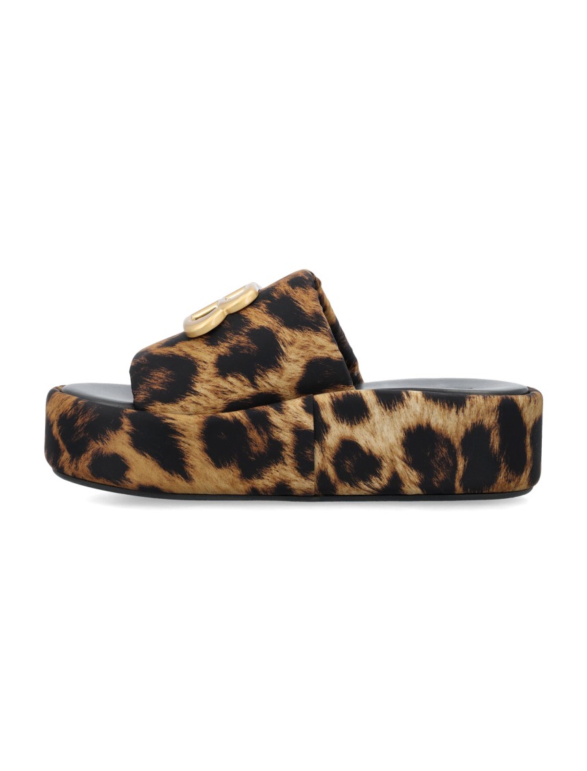 Balenciaga Rise Bb Leopard Flatform Sandals In Brown