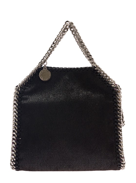 Shop Stella Mccartney 3chain' Mini Black Tote Bag With Logo Engraved On Charm In Faux Leather