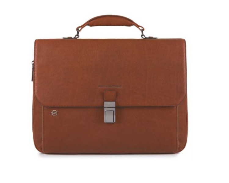 Piquadro Expandable Leather Briefcase In Brown
