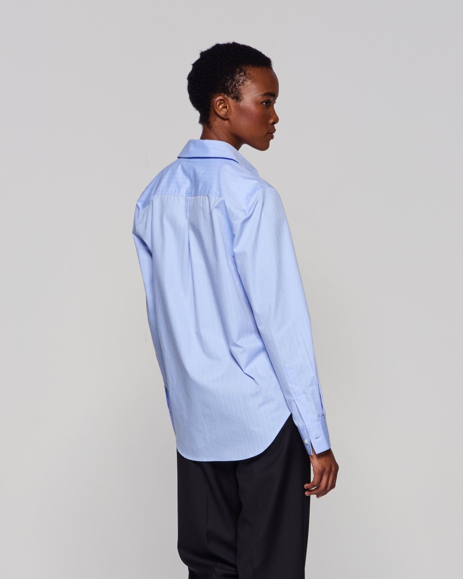 Shop Serena Bute Cotton Classic Shirt - Blue Herringbone