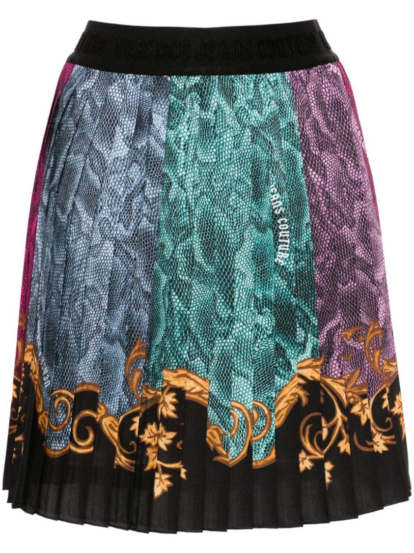Versace Jeans Couture Logomania Pleated Mini Skirt In Multicolor