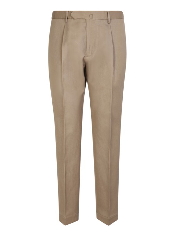 Shop Dell'oglio Dark Beige Linen/cotton Blend Trousers In Brown