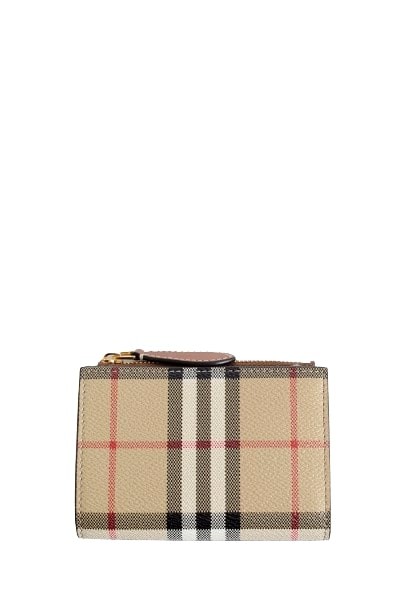 Burberry Beige Check Small Bifold Wallet In Brown