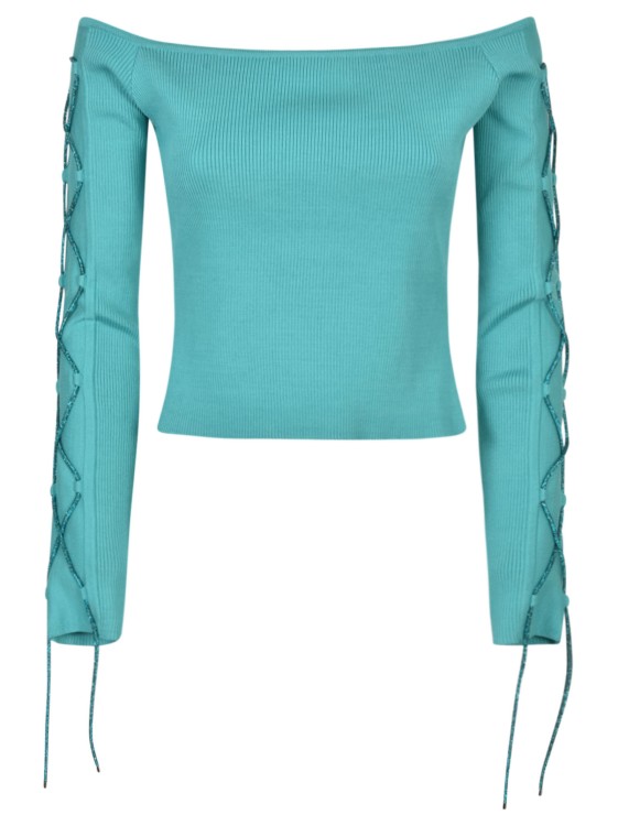 Giuseppe Di Morabito Lace-up Off-the-shoulder Cropped Knitwear In Blue