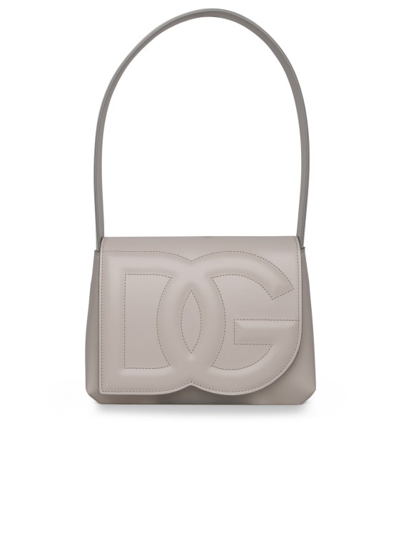 Dolce & Gabbana Dg Logo Shoulder Bag In Ivory Calf Leather In Grey