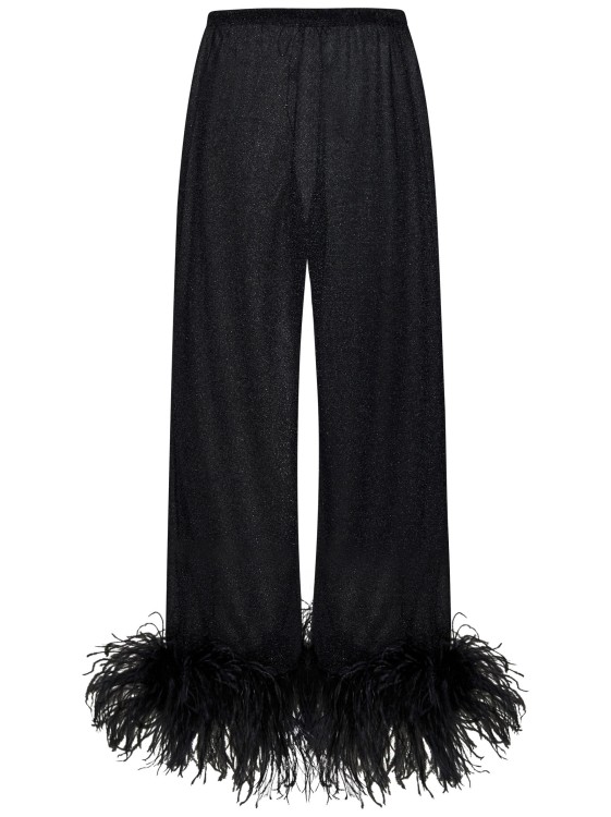 Shop Oseree Black Trousers In Lamé Fabric