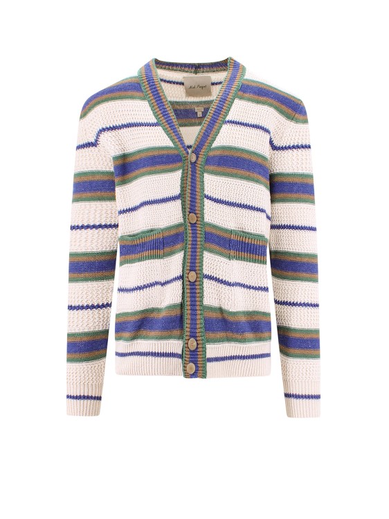 NICK FOUQUET LINEN AND COTTON CARDIGAN WITH STRIPED MOTIF,bbad6217-7969-9614-a073-b9adf500eec4