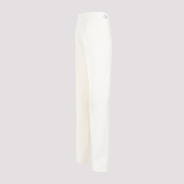 Shop Ralph Lauren Purple Label Classic Cream White Linen Pants