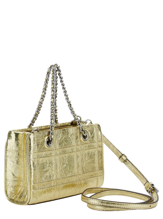 Tory Burch Fleming Soft Mini Gold-colored Shoulder Bag With Embossed Logo In Metallic Leather In Neutrals