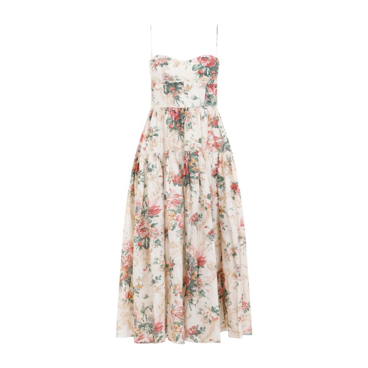 Erdem Ecru Linen Strappy Tier Fit And Flare Midi Dress In Pink