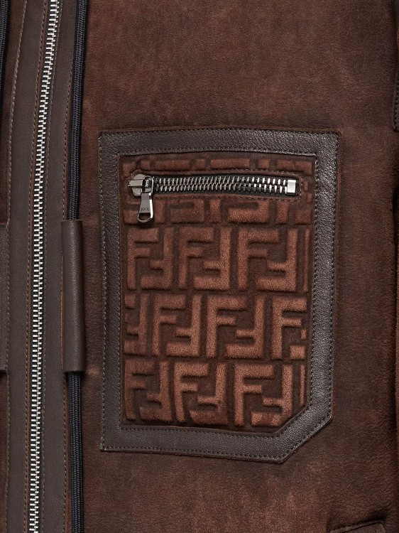 Shop Fendi Suede Jacket With Ff Motif Pocket In Brown