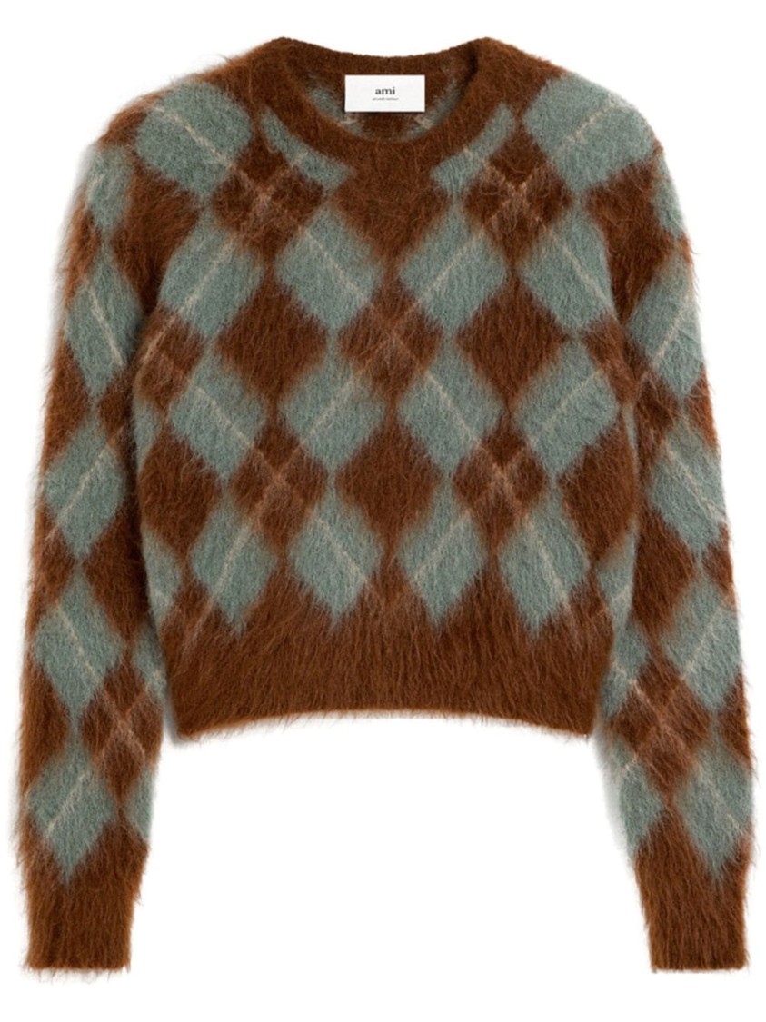 AMI ALEXANDRE MATTIUSSI AMI ARGYLE WOOL BLEND BRUSHED SWEATER 