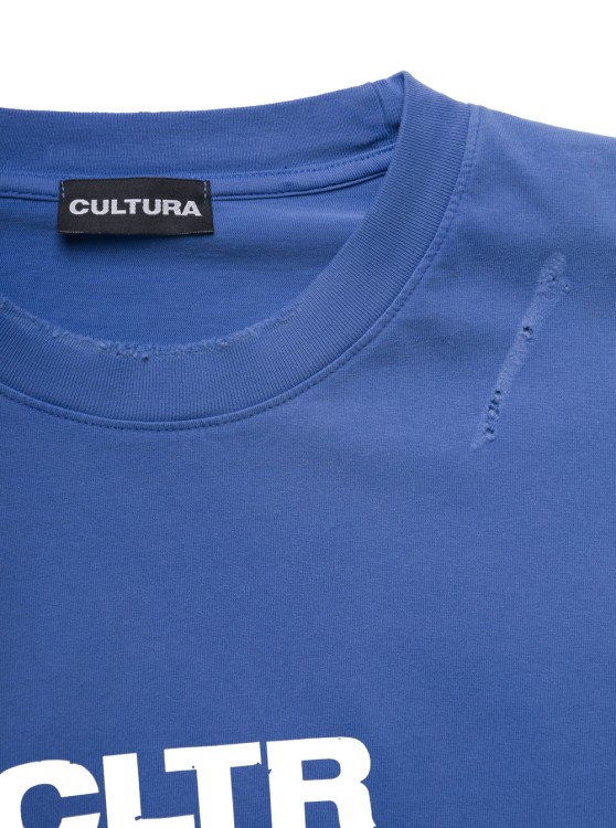 Shop Cultura Blue Crewneck Sweatshirt With Contrasting Cltr Print In Jersey