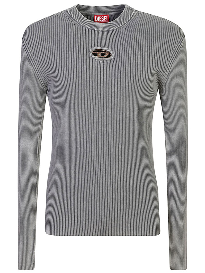 Shop Diesel Ribbed Long Sleeve Sweatshirt With Iconic Logo Detail In Grey