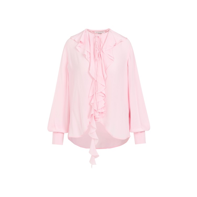 Shop Victoria Beckham Romantic Orchid Silk Blouse In Pink