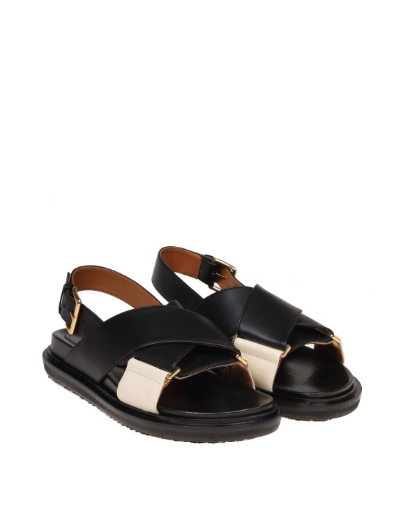 Shop Marni Fussbett Sandal In Black/white Leather
