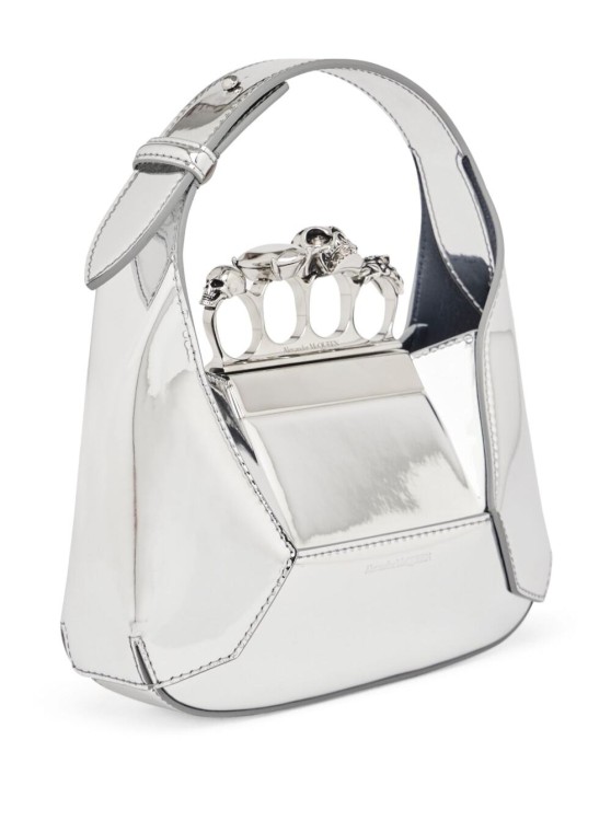 Alexander Mcqueen Mini Jewel Skull Metallic Top-handle Bag In Silver