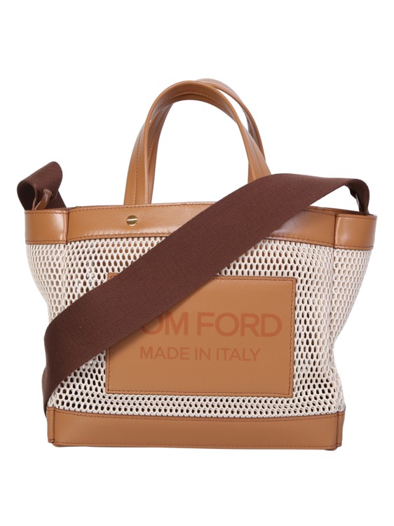 Shop Tom Ford White And Beige Mini Shopping Bag In Brown